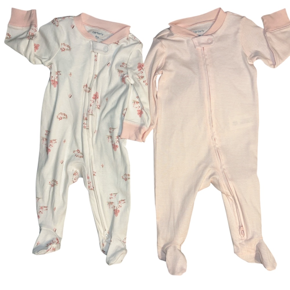 2 outfits White and Pink Baby Footies Gift 100% Cotton 2 way zipper snap closure